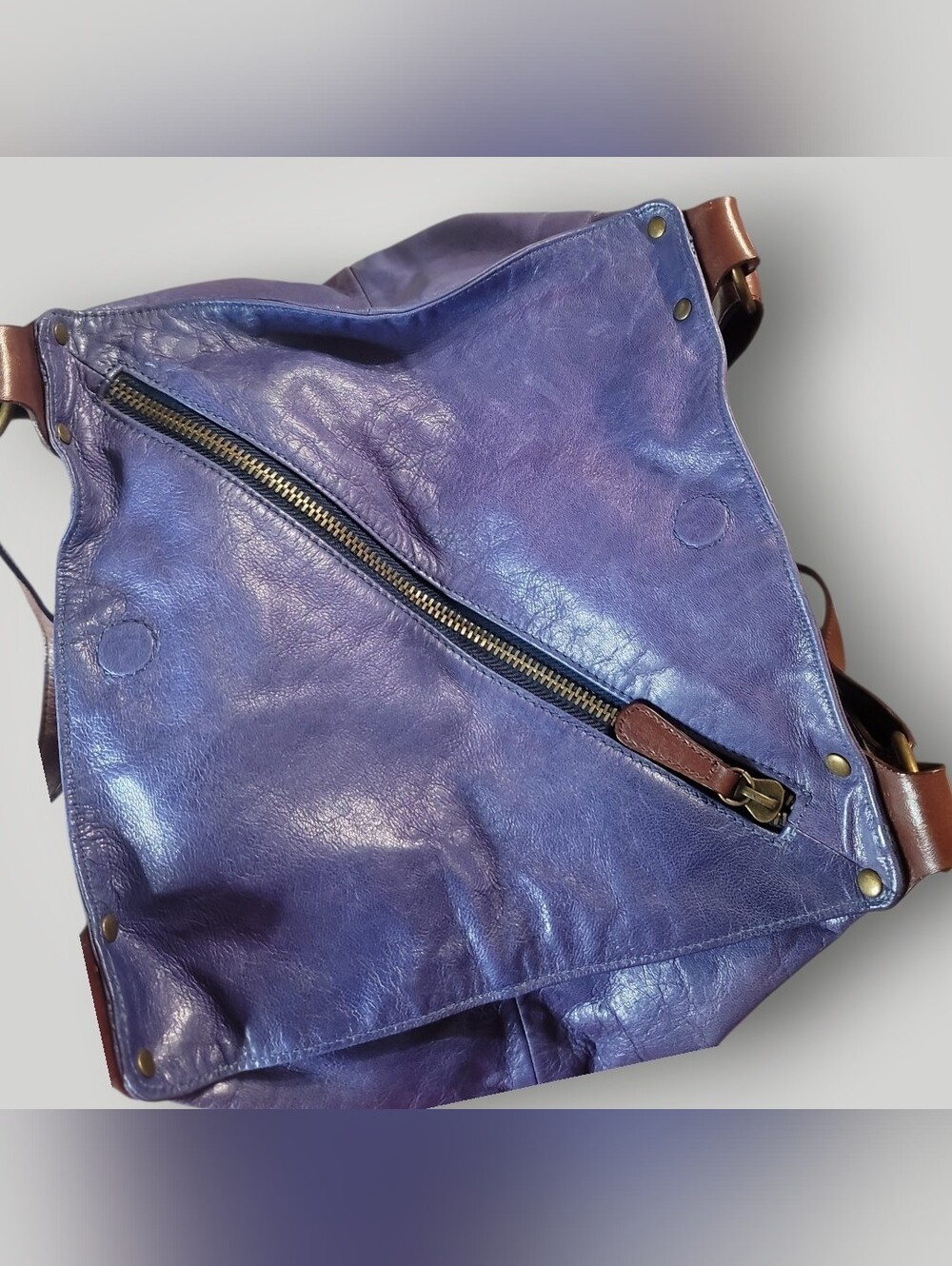 TANO Handbags Vintage Purple Blue Leather Shoulder Slouch Hobo Bag EUC - Picture 4 of 7